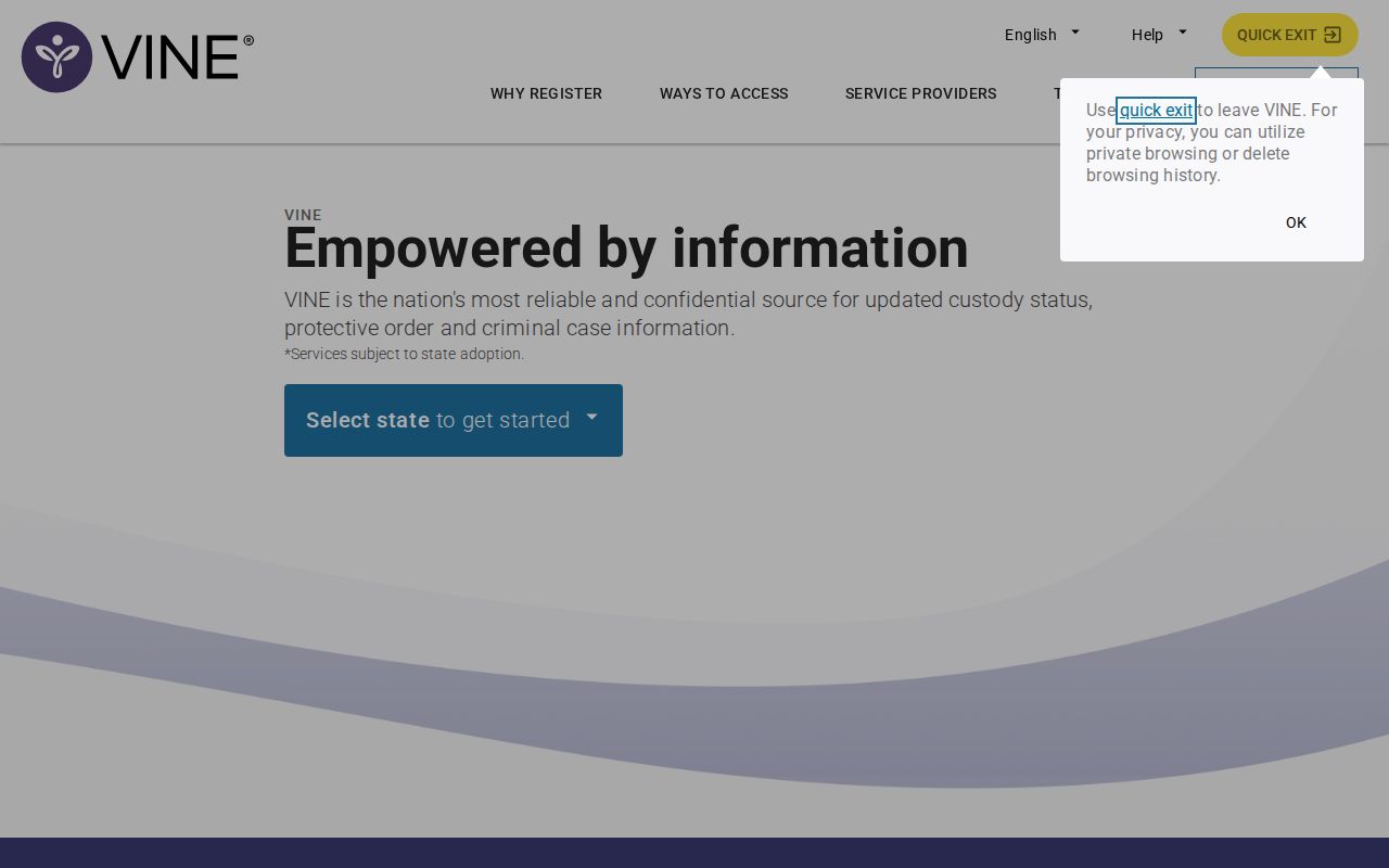 VINELink interface relevant to Missouri and Chariton County custody checks