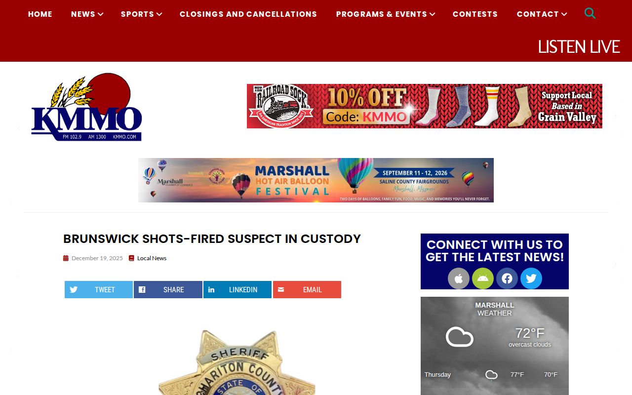 KMMO secondary news coverage of a Brunswick arrest in Chariton County